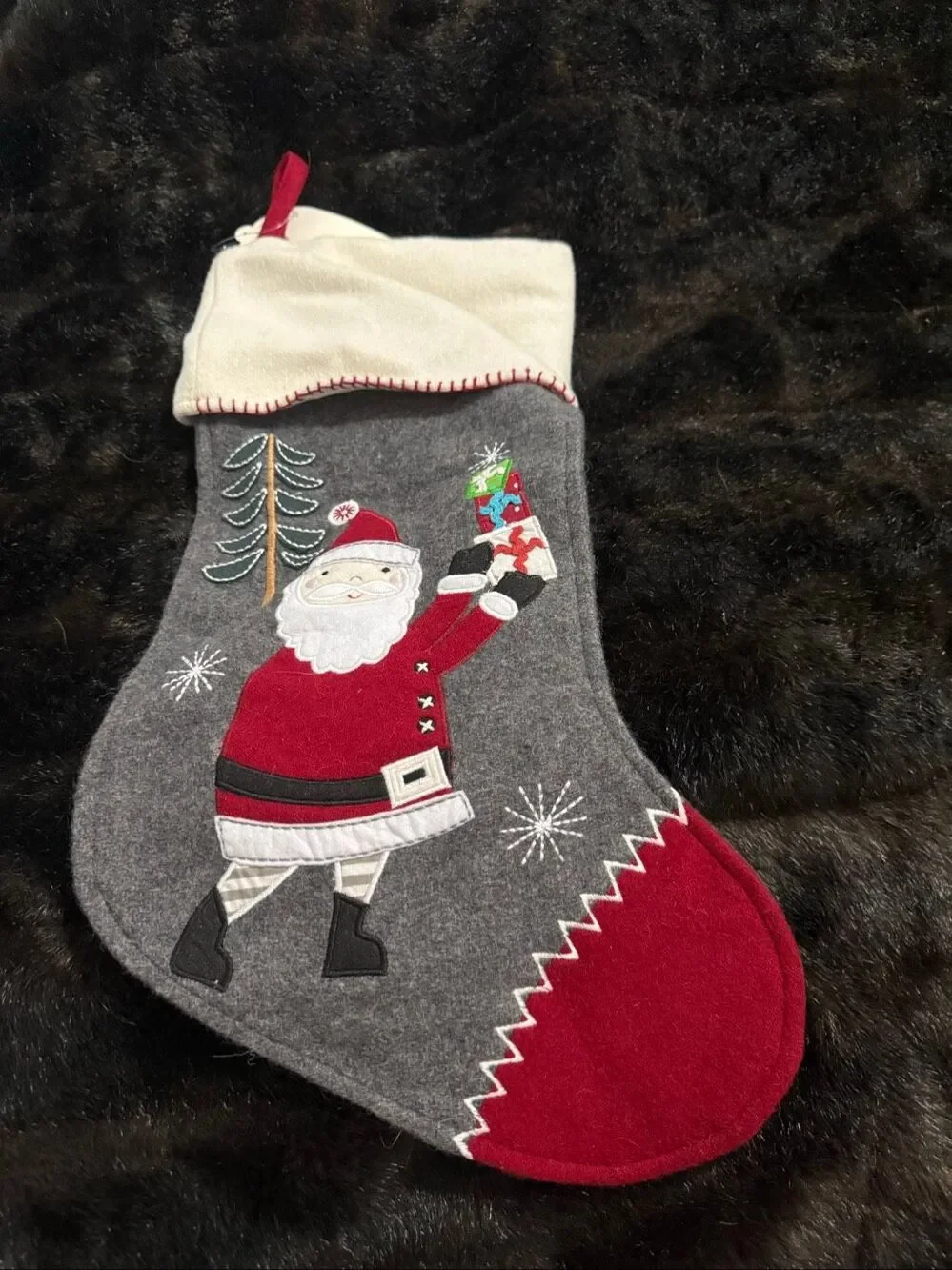 New Pottery Barn Kid Nordic Santa Gray Wool Red Christmas Stocking